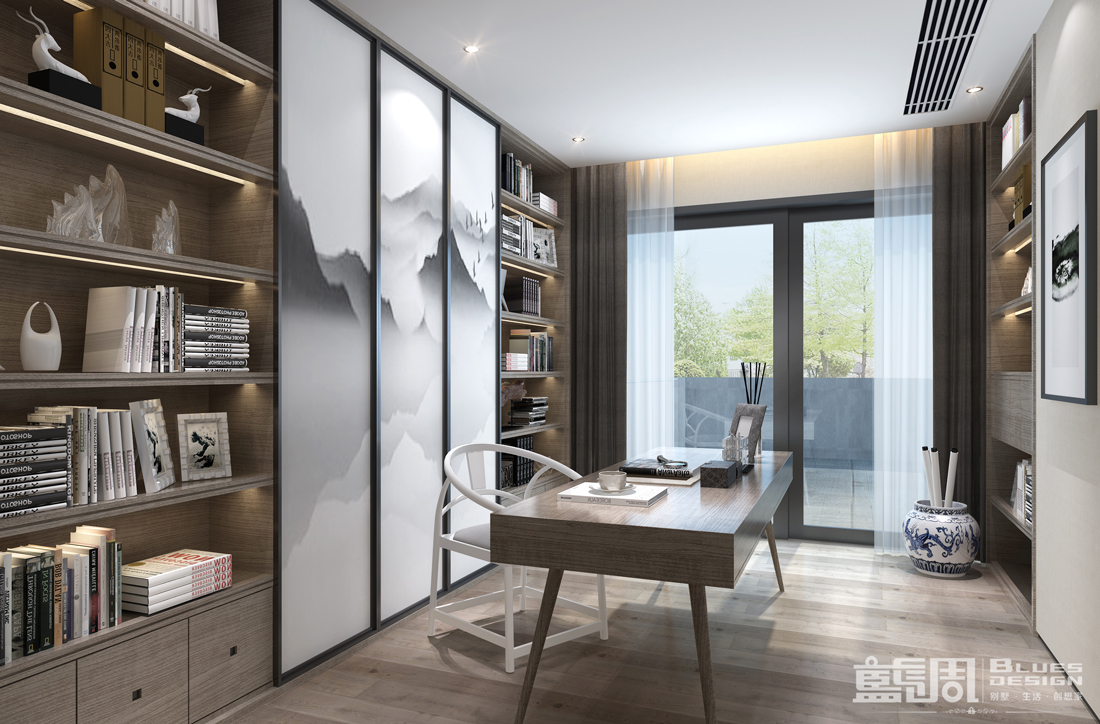水映山岸公館別墅裝修設(shè)計:書房